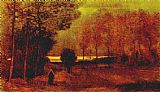 Dusk Canvas Paintings - Autumn landscape at dusk